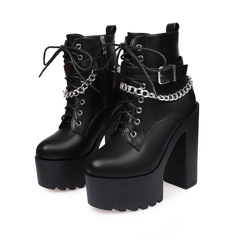 Gothic-Schnalle-Riemen-Stiefeletten für Damen, Kunstleder, Plattform, Block, klobige Absätze, Kette, Ultra-High-Heels, Motorradstiefel 40 schwarz Gothic-Schnalle-Riemen-Stiefeletten für Damen, Kunstleder, Plattform, Block, klobige Absätze, Kette, Ultra-High-Heels, Motorradstiefel 40 schwarz von Joom DACH