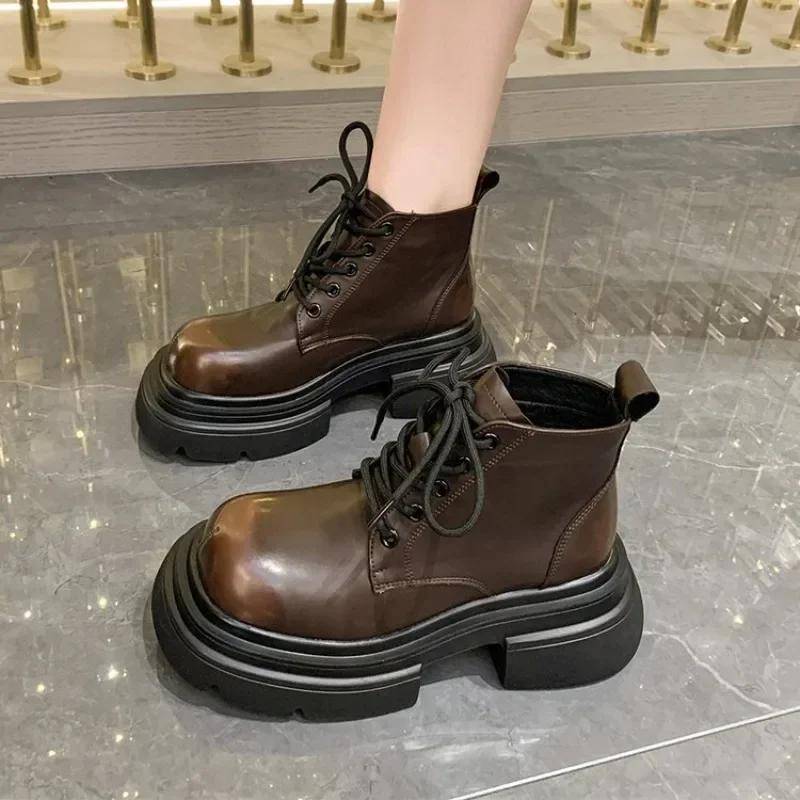 Gothic Schwarze Stiefel Stiefeletten mit Absätzen Plateau Sneakers Klobig für Neujahr Damen Luxus Designer Casual New Rock Stiefeletten 35 braun von Joom DACH