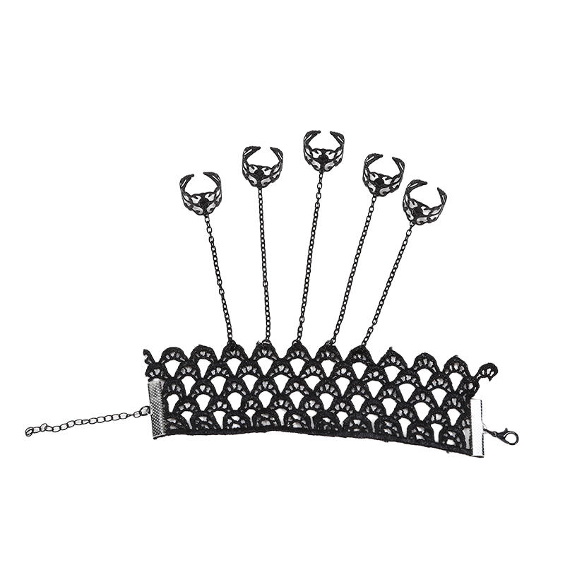 Gothic-Stil Übertriebene Persönlichkeit Einteilige Fingerkette Damen Retro Hohl Quaste Nagel Rücken Kette One Size schwarz von Joom DACH