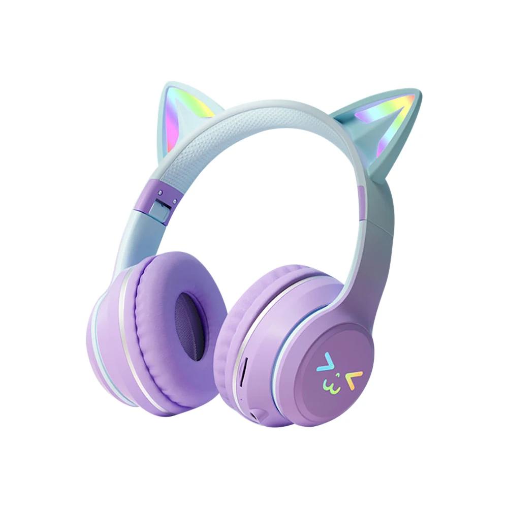 Gradient Drahtlose Kopfhörer RGB Nette Katze Ohr Bluetooth Kopfhörer mit Mikrofon Stereo Musik Spiel Kopfhörer Mädchen Kinder Geschenke violett von Joom DACH