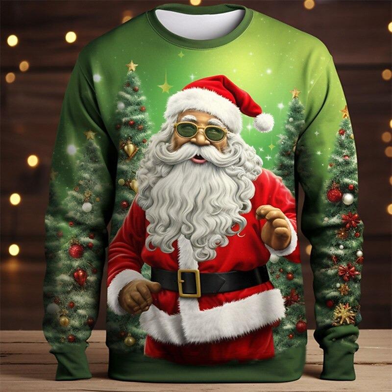 Grafik Santa Fashion Casual Herren 3D Druck T-Shirt T-Shirt Weihnachten T-Shirt Langarm Rundhals Shirt Frühling Herbst Kleidung 2XL von Joom DACH