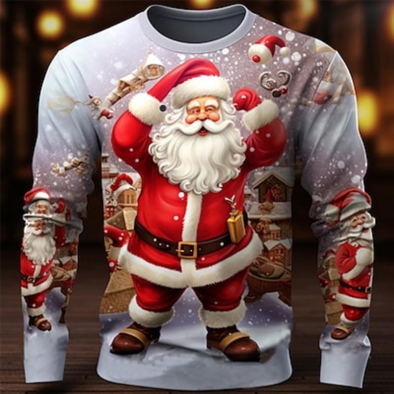 Grafik Santa Fashion Casual Herren 3D Druck T-Shirt T-Shirt Weihnachten T-Shirt Langarm Rundhals Shirt Frühling Herbst Kleidung 3XL von Joom DACH