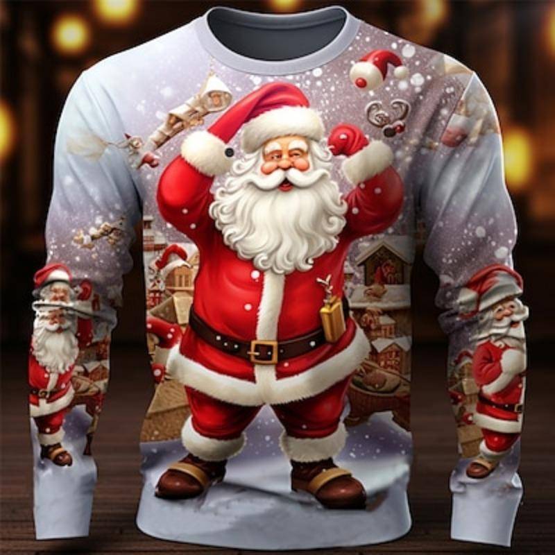 Grafik Santa Fashion Casual Herren 3D Druck T-Shirt T-Shirt Weihnachten T-Shirt Langarm Rundhals Shirt Frühling Herbst Kleidung 3XL von Joom DACH