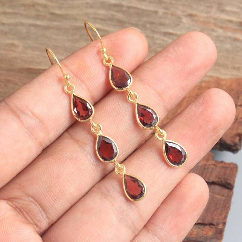Granat-Edelstein-Ohrring für Damen, 100 % 925er-Sterlingsilber, Gelbgold-Beschichtung, Schmuck gelb/gold von Joom DACH