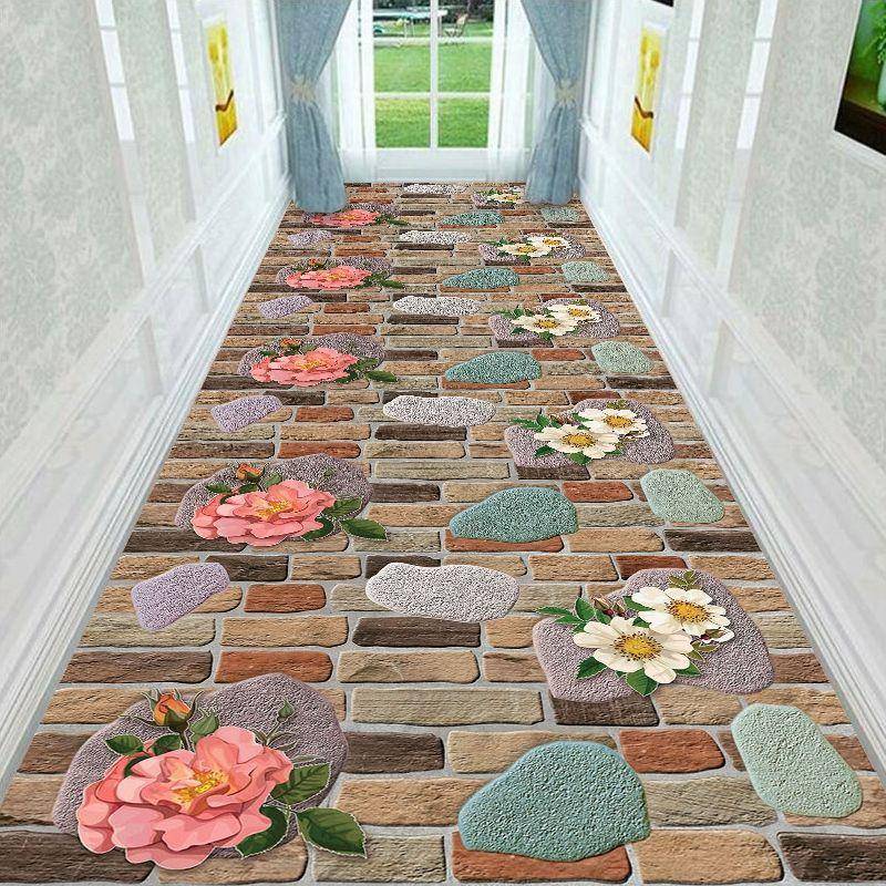 Gras Spaziergang Pfad Brücke 3D Teppich Korridor Flur Schlafzimmer Teppich Blume Wohnzimmer Bereich Teppich waschbare Küche Matte Indoor Fußmatte W80*H100CM von Joom DACH