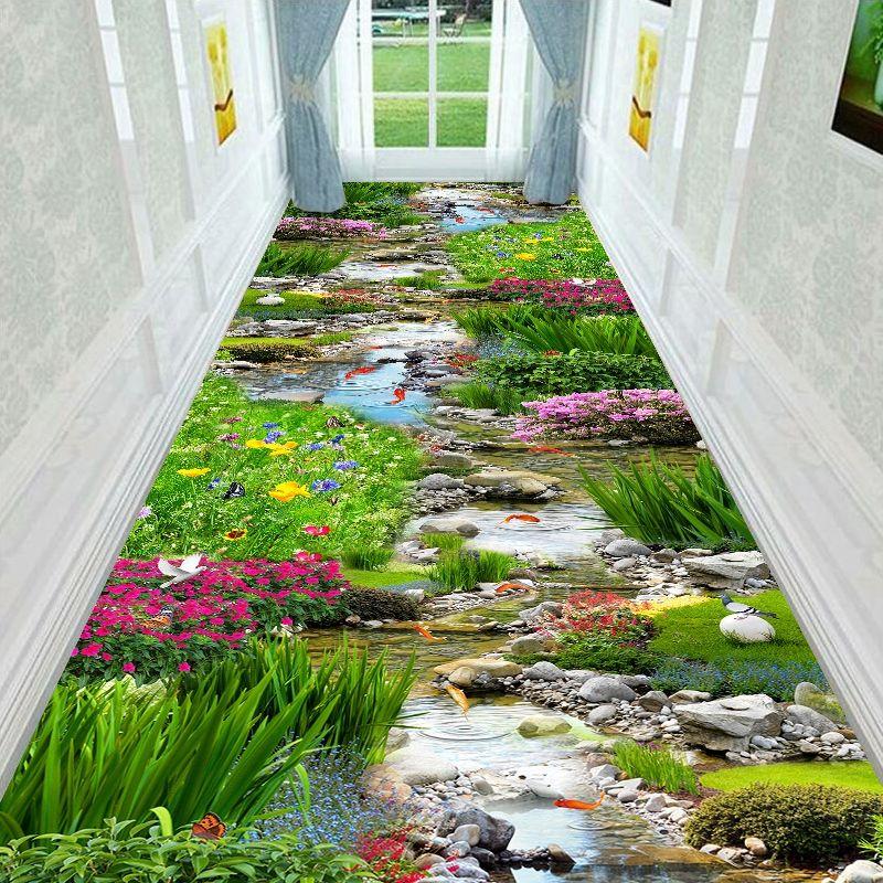 Gras Spaziergang Pfad Brücke 3D Teppich Korridor Flur Schlafzimmer Teppich Blume Wohnzimmer Bereich Teppich waschbare Küche Matte Indoor Fußmatte W80*H200CM von Joom DACH