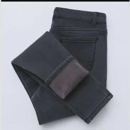 Graue High-Waist-Skinny-Jeans aus Samt für Damen – dicke, schmale Neun-Punkt-Hose für Herbst/Winter 2020. 31 von Joom DACH
