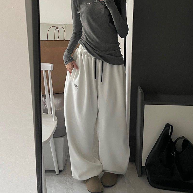 Graue übergroße Jogginghose Damen Harajuku koreanische Mode Sport dünne Hose Stickerei Y2k Vintage Baggy Hose Ästhetik XL weiß von Joom DACH