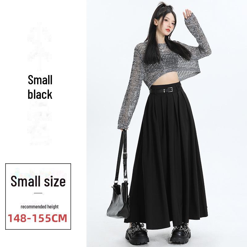 Grauer Faltenrock in A-Linie für Damen im Herbst 2023 – Hohe Taille, schmale Passform, lange Länge M von Joom DACH