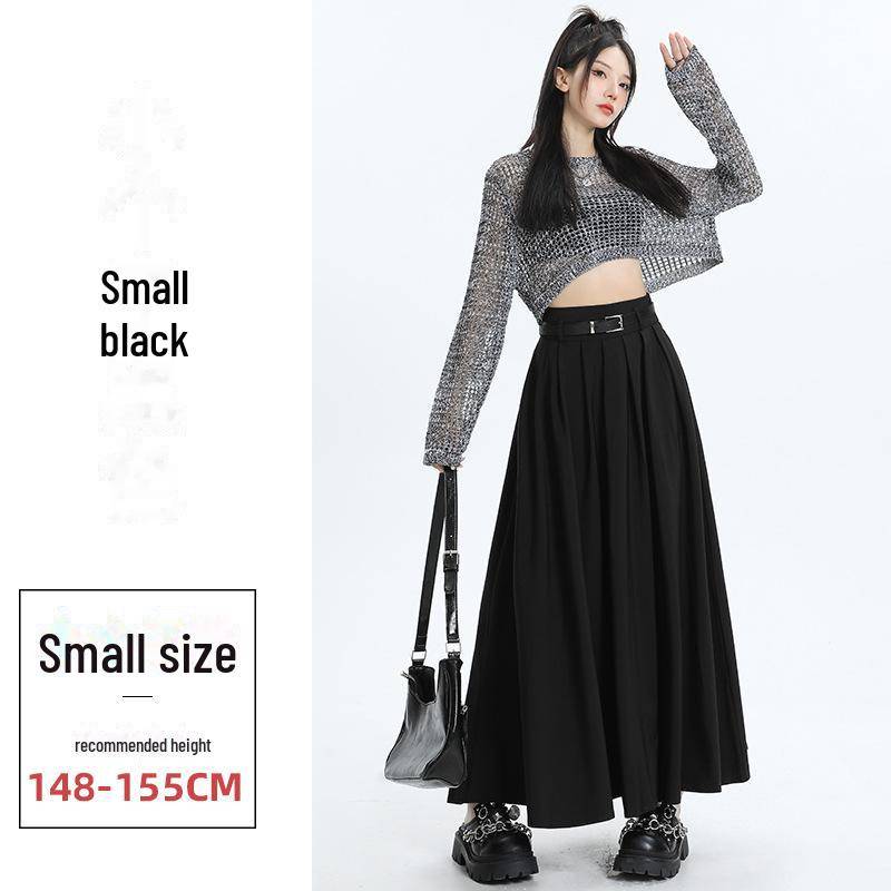 Grauer Faltenrock in A-Linie für Damen im Herbst 2023 – Hohe Taille, schmale Passform, lange Länge M von Joom DACH