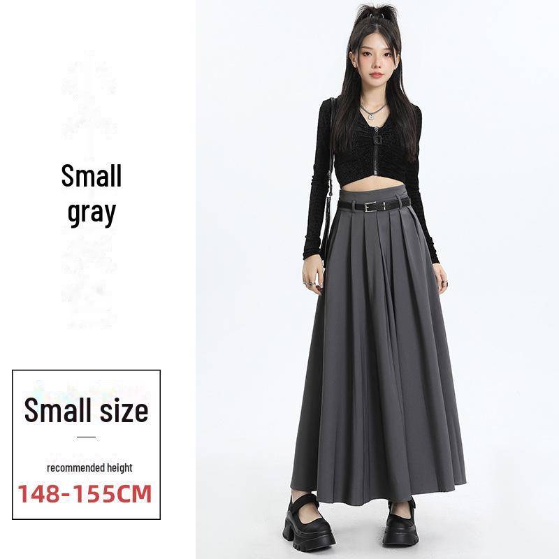 Grauer Faltenrock in A-Linie für Damen im Herbst 2023 – Hohe Taille, schmale Passform, lange Länge S von Joom DACH