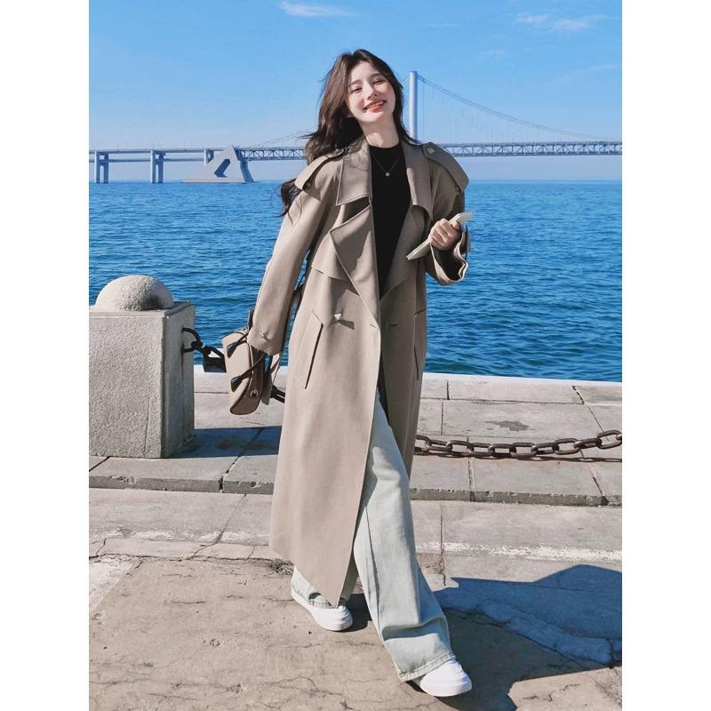 Grauer Trenchcoat für Damen, lang, neues Frühjahrs- und Herbstdesign, lockerer Mantel XL von Joom DACH