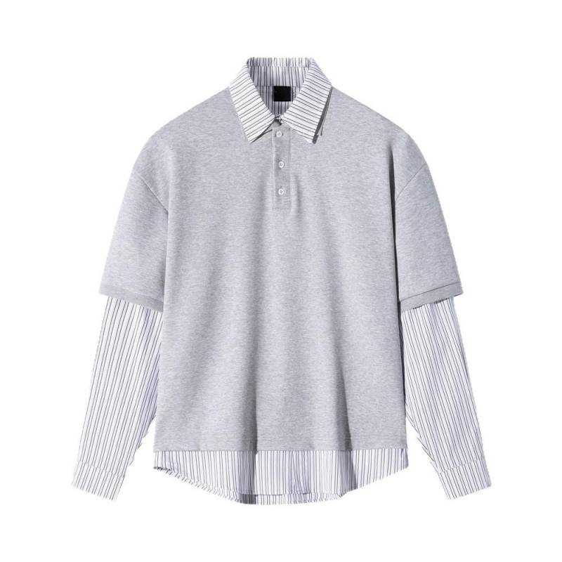 Graues Fake-Zweiteiler American Retro Polo-Shirt Sweatshirt Herren College-Stil Gestreiftes Langarm-T-Shirt XXL von Joom DACH