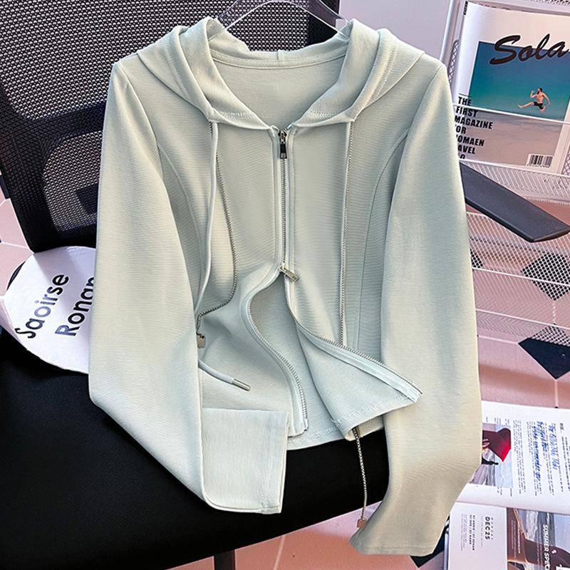 Graues Kapuzen-Sweatshirt für Damen, neue Herbst- und Winterjacke, dünn, vielseitig, mit Doppelreißverschluss, schmale Passform, schmales Pullover-Oberteil XL von Joom DACH