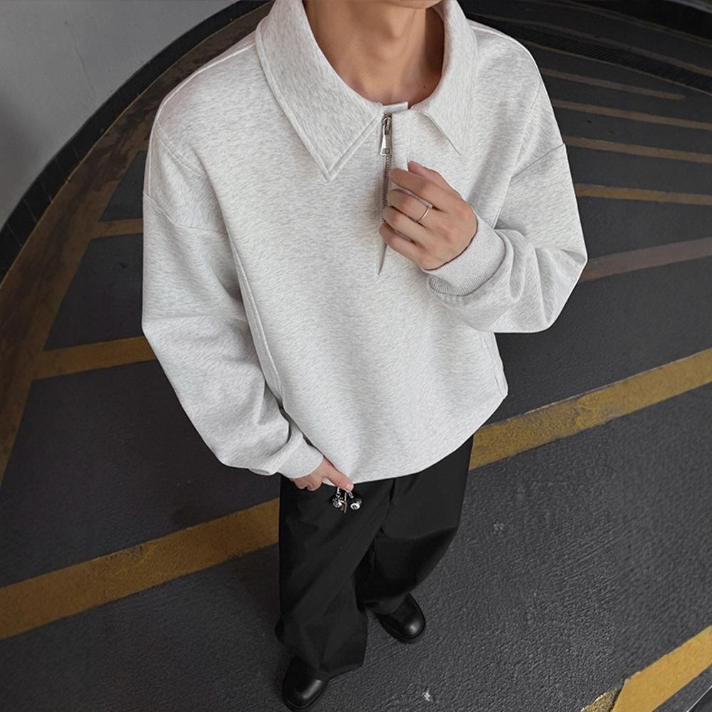 Graues Polo-Shirt mit rechter Schulter Langarm-T-Shirt Herren Herbst Half-Zip Sweatshirt XXL von Joom DACH