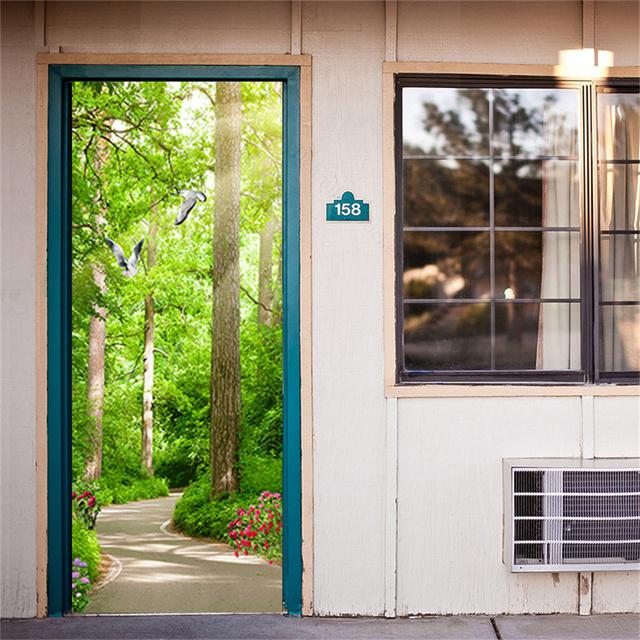 Green Forest Bridge Selbstklebende Türtapete 3D PVC Home Decor Aufkleber Strand Sonne Landschaft Poster Wandbild Wandtattoo deursticker 2 von Joom DACH