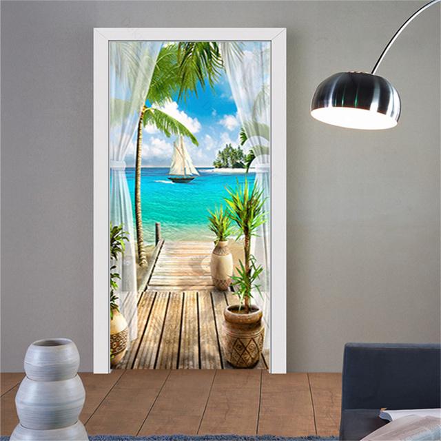 Green Forest Bridge Selbstklebende Türtapete 3D PVC Home Decor Aufkleber Strand Sonne Landschaft Poster Wandbild Wandtattoo deursticker 5 von Joom DACH