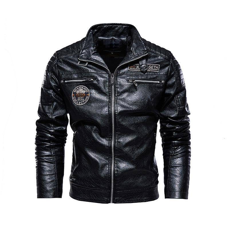 Grenzüberschreitende Motorradjacke aus PU-Leder für Herren, europäischer/amerikanischer Stil, moderner harter Kerl, plus Samt. L schwarz von Joom DACH