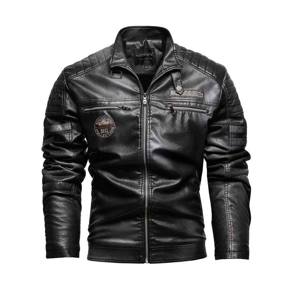 Grenzüberschreitende Motorradjacke aus PU-Leder für Herren, europäischer/amerikanischer Stil, moderner harter Kerl, plus Samt. XL grau von Joom DACH