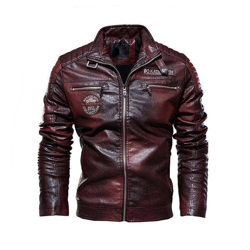 Grenzüberschreitende Motorradjacke aus PU-Leder für Herren, europäischer/amerikanischer Stil, moderner harter Kerl, plus Samt. XXXL rot von Joom DACH
