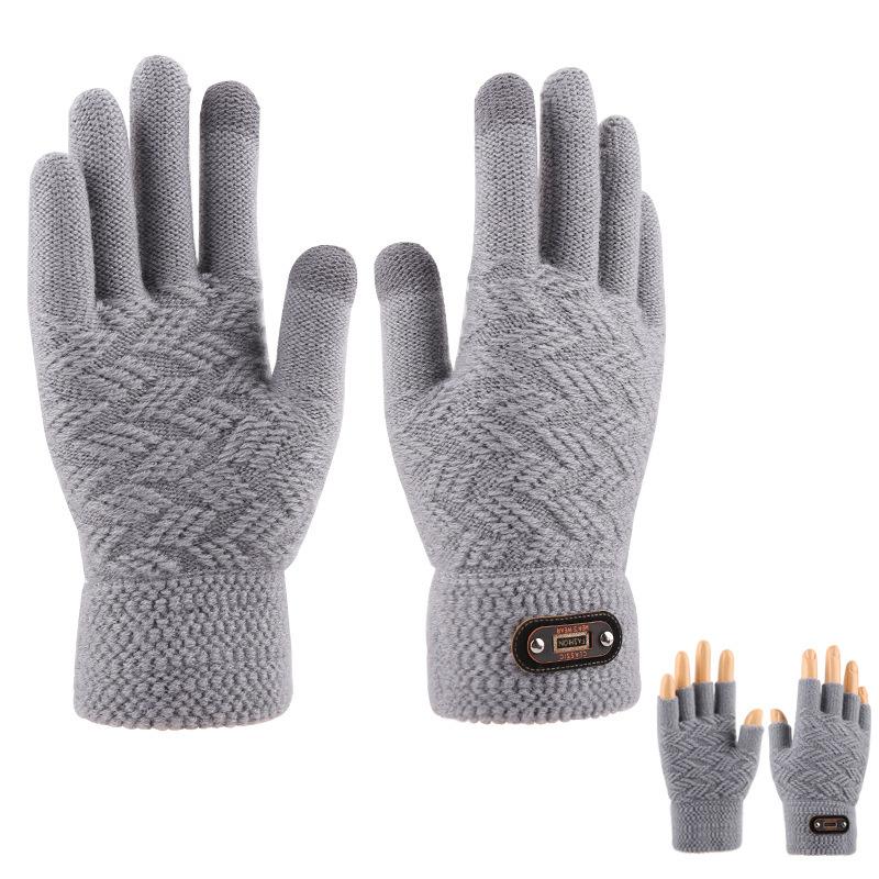 Grenzüberschreitender Direktverkauf gestrickte warme Handschuhe Touchscreen Winter Herren plus Samt geteilter Finger von Joom DACH