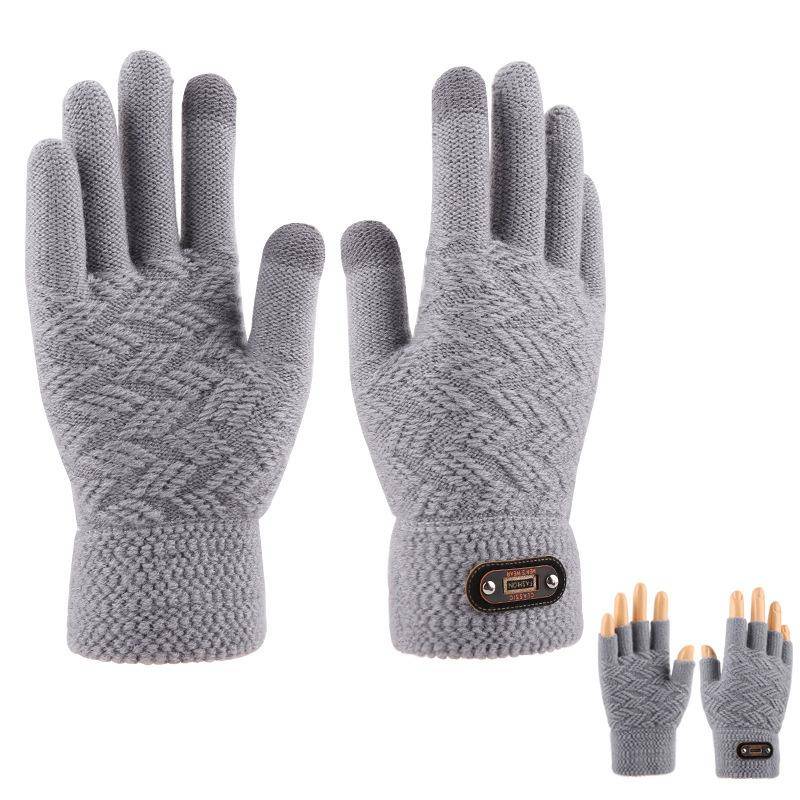 Grenzüberschreitender Direktverkauf gestrickte warme Handschuhe Touchscreen Winter Herren plus Samt geteilter Finger von Joom DACH