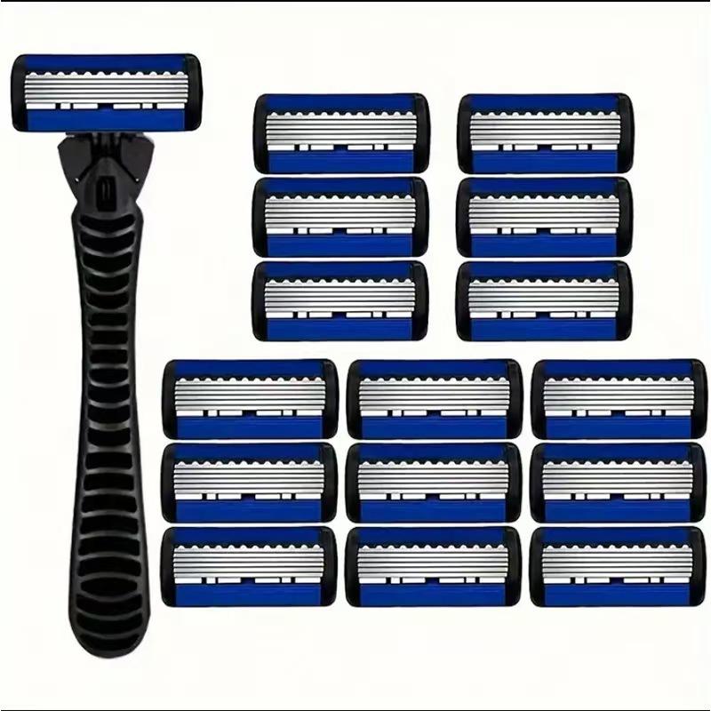 Grenzüberschreitender manueller 6-Schicht-Rasierer für Herren für eine sanfte Rasur 1 Handles + 15 Blades von Joom DACH