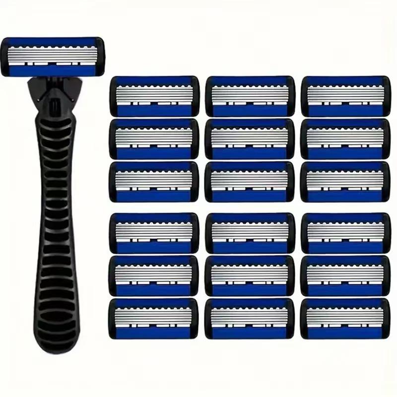 Grenzüberschreitender manueller 6-Schicht-Rasierer für Herren für eine sanfte Rasur 1 Handles + 18 Blades von Joom DACH
