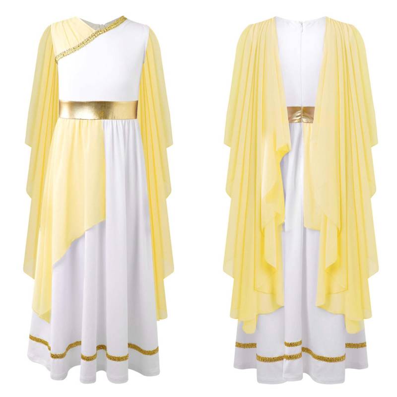 Griechisches Kinderkostüm für Mädchen, römisches Kleid, antikes Griechenland, Toga-Kleid, Rom, Prinzessin, Adel, Cosplay, Kostüm 5-6 Years gelb von Joom DACH