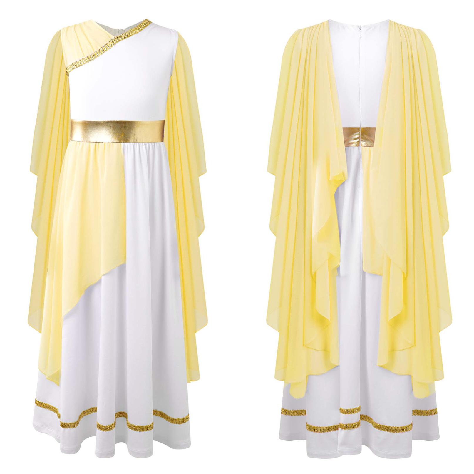 Griechisches Kostüm für Kinder, Mädchen, Römerkleid, antikes Griechenland, Toga-Kleid, Rom, Halloween, Prinzessin, Cosplay, Karneval, Verkleidung 13-14 Years gelb von Joom DACH