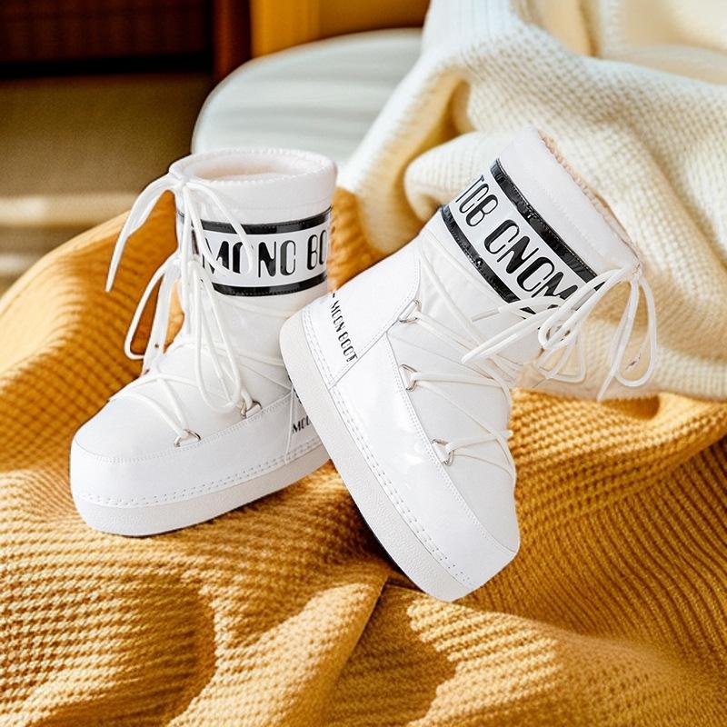 Größe 33 Stiefel Damen 2025 warm neu Ski Winter Mond verdickt mittelhoch wasserdicht und rutschfest Schnee Raum 37 weiß von Joom DACH