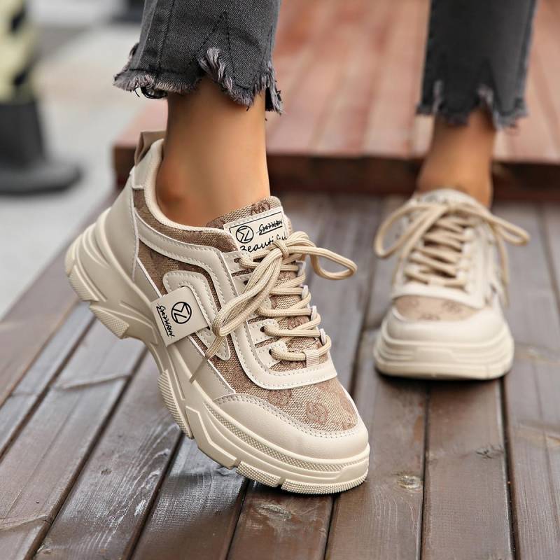 Größe 43 Damen Sneaker Neuer Modetrend Atmungsaktive Mesh-Sneaker Bequeme Weiche Sohle Lässige Plateau-Schuhe Damen 43 khaki von Joom DACH