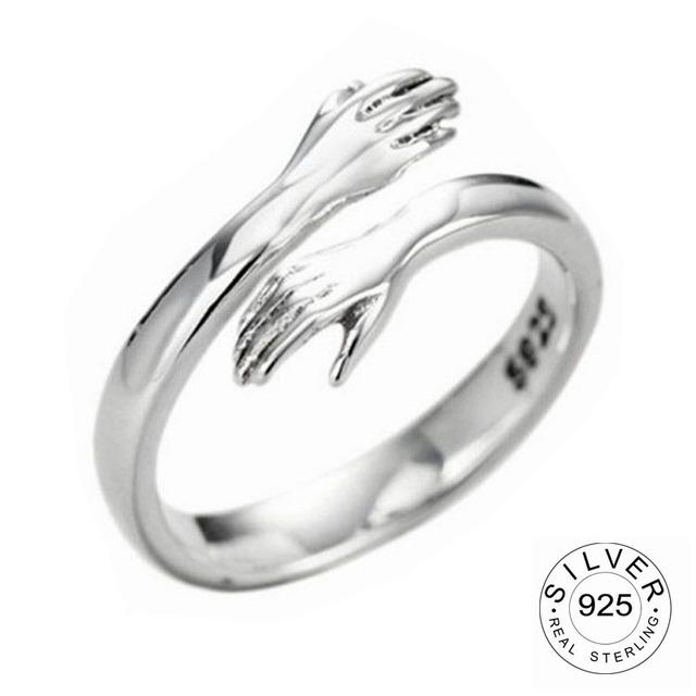 Größenverstellbarer, gut aussehender Ring aus 925er-Sterlingsilber, trendiger Feingold-Schmuck, Schleife, antike Hände, umarmungsförmige Ringe für Frauen, Geschenk Kofo Resizable silber von Joom DACH