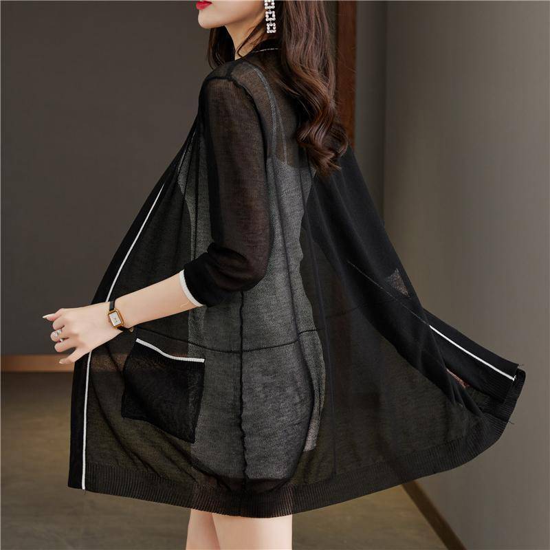 Große, dünne Jacke mit lockerer Passform, Sonnenschutzjacke, Schal, mittlere bis lange Länge, Außenschicht, Strickjacke für Damen 3XL schwarz Große, dünne Jacke mit lockerer Passform, Sonnenschutzjacke, Schal, mittlere bis lange Länge, Außenschicht, Strickjacke für Damen 3XL schwarz von Joom DACH