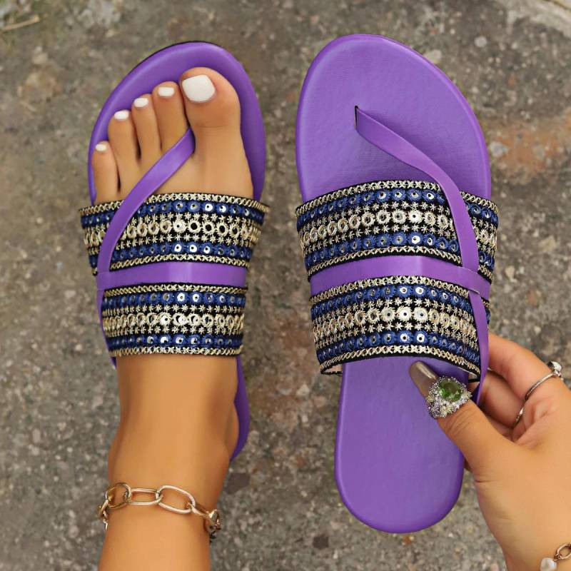 Große, neue flache Sandalen im ethnischen Stil für Damen, grenzüberschreitender Außenhandel, lässig, bequem, für den Strand 38 violett von Joom DACH