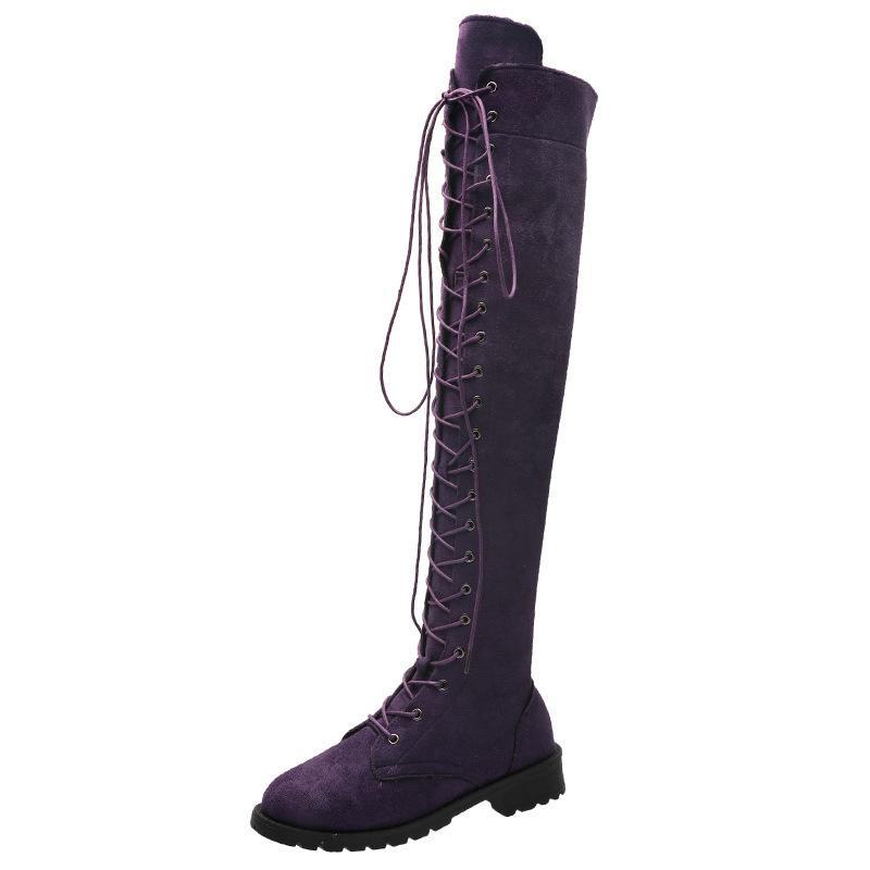 Große Damen-Winterstiefel aus Leder mit runden Riemen – Kollektion 2020 (Größe 43) 38 violett von Joom DACH