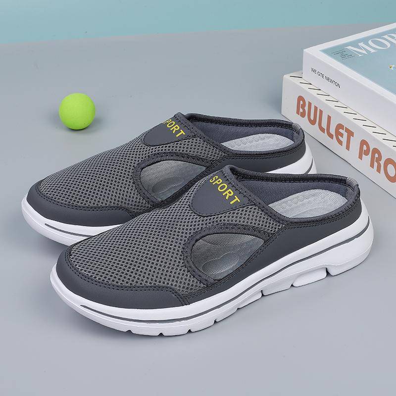 Große Freizeitschuhe und halbunterstützte Damenschuhe, Herren-Sandalen mit dickem Boden, atmungsaktive Netz-Hausschuhe 47 dunkelgraue von Joom DACH