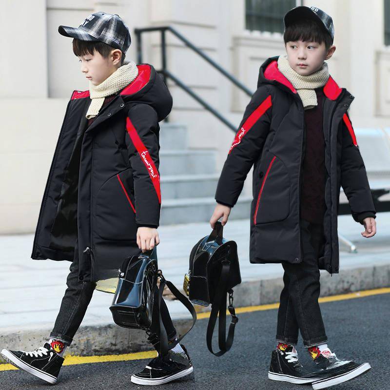 Große Größe, sehr warm haltende Winterjacke für Jungen, Teenager, mittellang, plus dicker Baumwollmantel mit Kapuze für Kinder 160 schwarz von Joom DACH