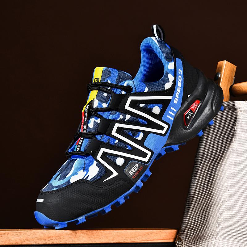 Große Größe 39-48 Wanderschuhe Herren Camouflage Sneakers Outdoor Sports Laufschuhe Kletterschuhe für Herren Rutschfeste Jogging-Trainings-Sneakers Stiefel 44 blau von Joom DACH