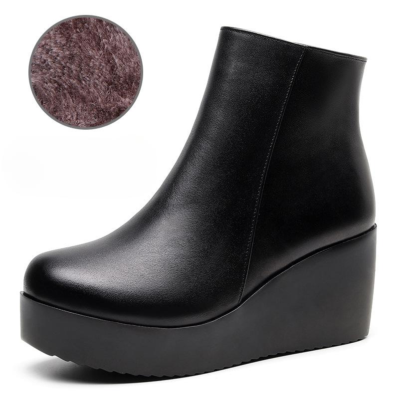 Große Größe 43 Damen Plateau Keilabsatz Stiefel Schwarz Herbst Winter Stiefeletten für Frauen Hohe Absätze Damen Lederschuhe Reißverschluss 34 von Joom DACH