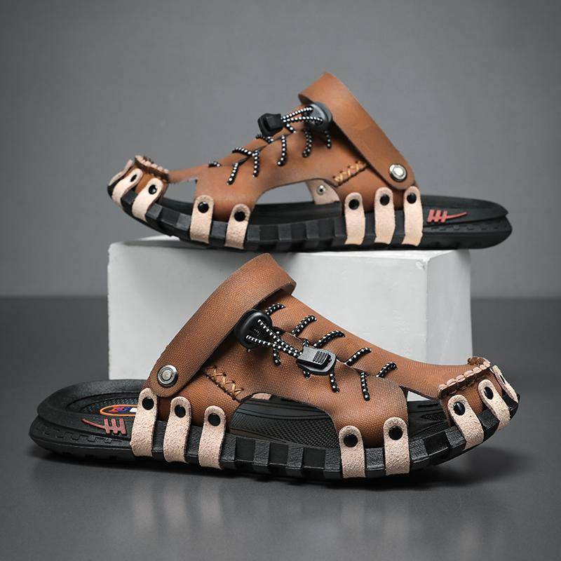 Große Größe 46 Luxus Männer Leder Hausschuhe Sandalen Komfortable Atmungsaktive Casual Schuhe Männer Mode Turnschuhe Freizeit Männer Hausschuhe Slides Schuhe Männlich 46 braun von Joom DACH