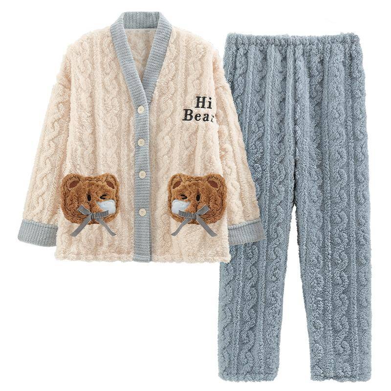 Große Größe Damen Flanell Pyjama Set Winter Verdickt Damen Pyjama 4XL von Joom DACH