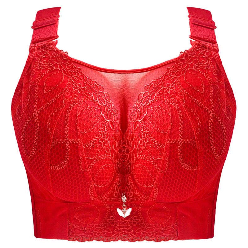 Große Größe Dünnschliff Keine Stahlring Unterwäsche Frauen Erhalten Hilfsbrüste 6-reihiger Atmungsaktiver BH Gerafft Auf Dem Stützenden Vollschalen-BH CDE 42/95 rot von Joom DACH