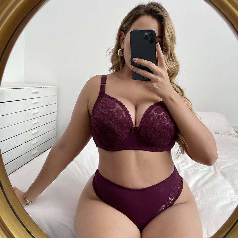 Große Größe Frauen BH Set einfarbig Blumenspitze Full Cup Minimizer BH Set Plus Größe 38-48 D Cup Unterwäsche Set Sexy Dessous Frauen Tanga Set 85D schwarz von Joom DACH