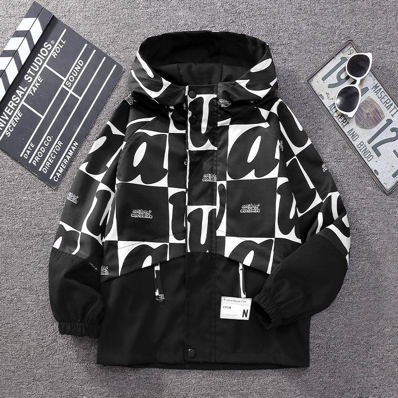 Große Größe Frühling Herbst Teenager Jungen Mäntel Lässiges Outdoor Kapuzen-Sweatshirt für Kinder 5-14 Jahre Hübsche Kinder Windbreaker Jacke 150 schwarz von Joom DACH