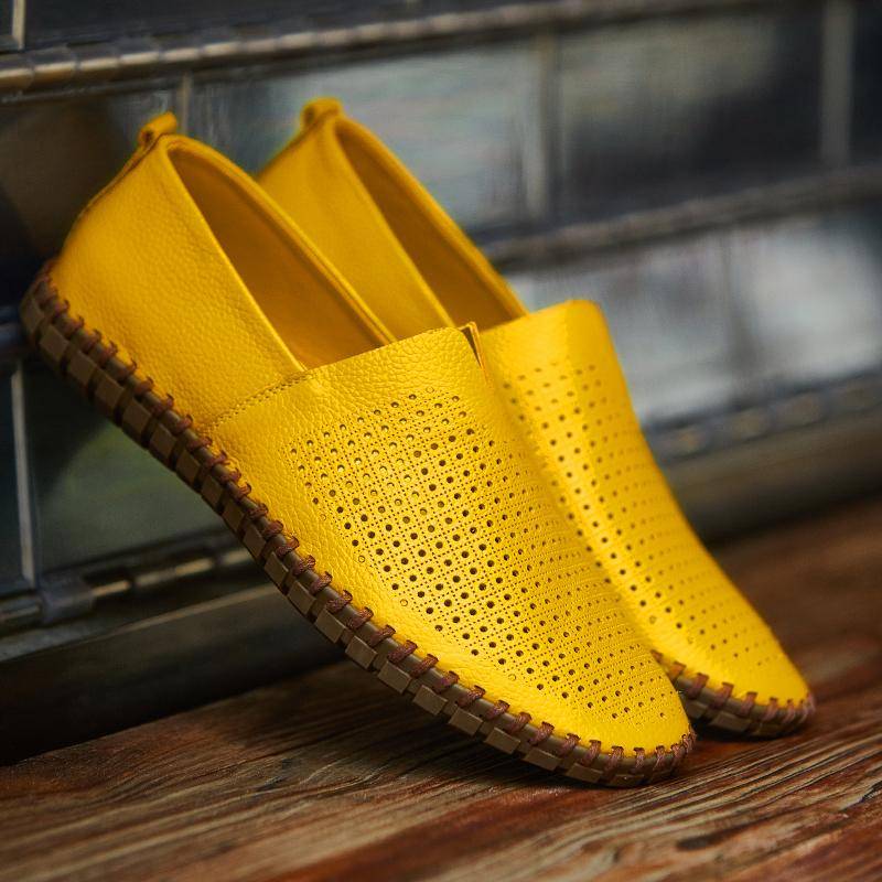 Große Größe Herren Echtleder Weiche Schuhe Slipper Schwarze Lochschuhe Schuhe Echtes Leder Atmungsaktiv Loafer Herren Casual Britischer Stil 50 von Joom DACH