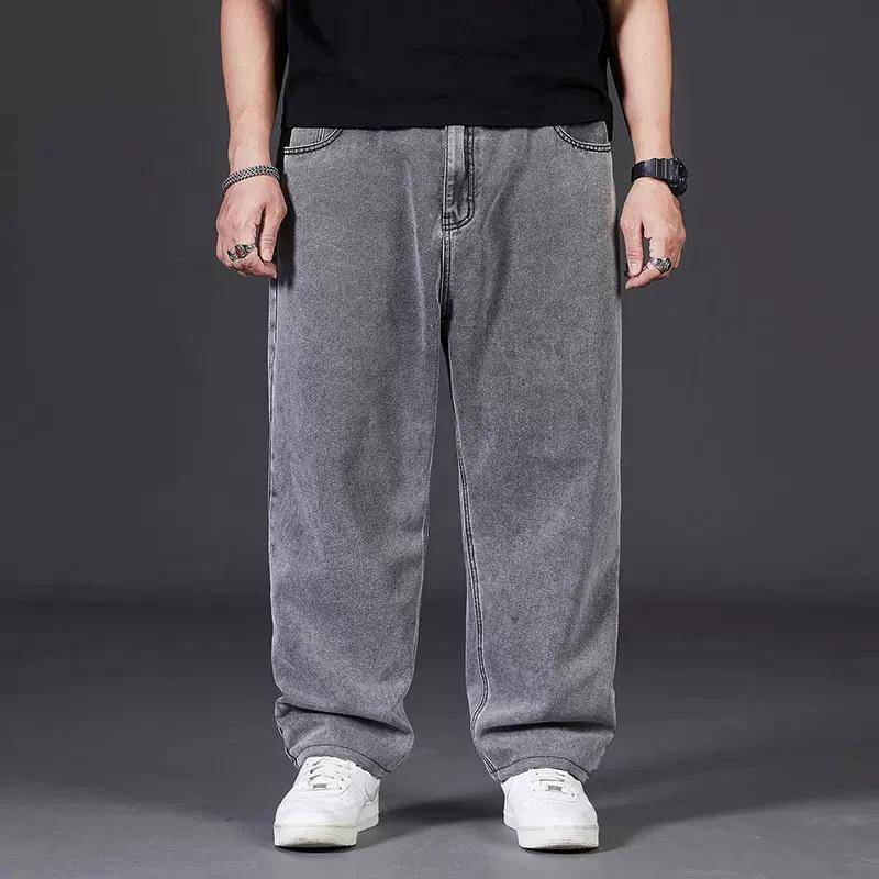 Große Größe Jeans Herren Herbst Fett Plus Größe Männer Hosen Lose Gerade Fett Fett Mann Breite Bein Hosen mit Elastischer Taille 46 graue von Joom DACH