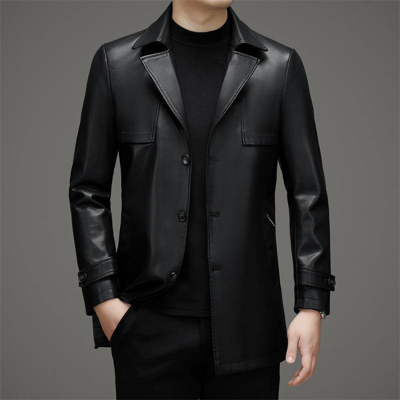 Große Größe Mittleren alters Herren Lederjacke Mittlere und Lange Jacke Revers Papa der Lederjacke 4XL von Joom DACH