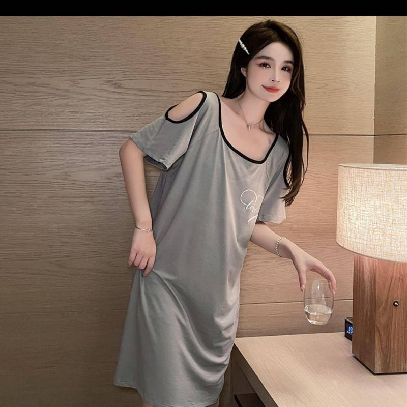 Große Größe Pure Desire Wind Nachthemd Frauen Sommer Kurzarm Trägerlos Ice Silk Pit Streifen Pyjamas Sommer Dünn Abschnitt XL graue von Joom DACH