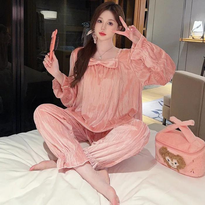 Große Größe Samt Luxus Loungewear Damen Winter Langarm Loungewear Set 2 Stück Damen Pyjama Set Lockeres Set 5XL von Joom DACH